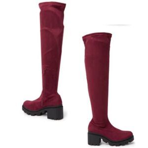 WILD DIVA Women's Lug Sole Platform Knee High Boot Block Heeled Faux Suede Shoes